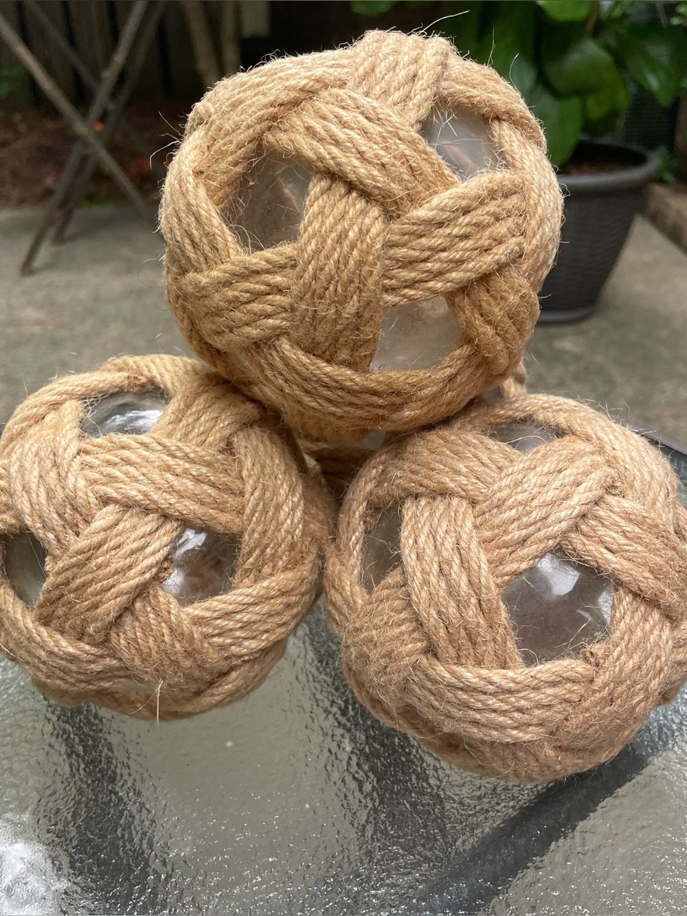 Pier 1 tan woven glass sphere decor set New